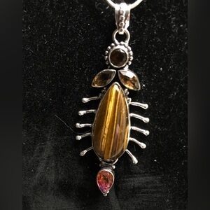 Tiger Eye Citrine Garnet Stamped 925 Sterling Silver Necklace